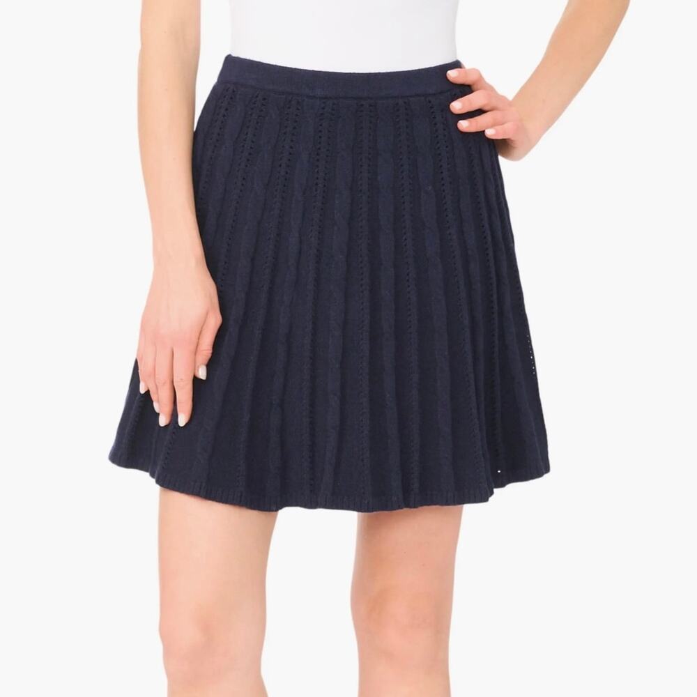 NWT Ted Baker Cable Stitch Pointelle Sweater Mini Skirt Size Medium Knit Pleated